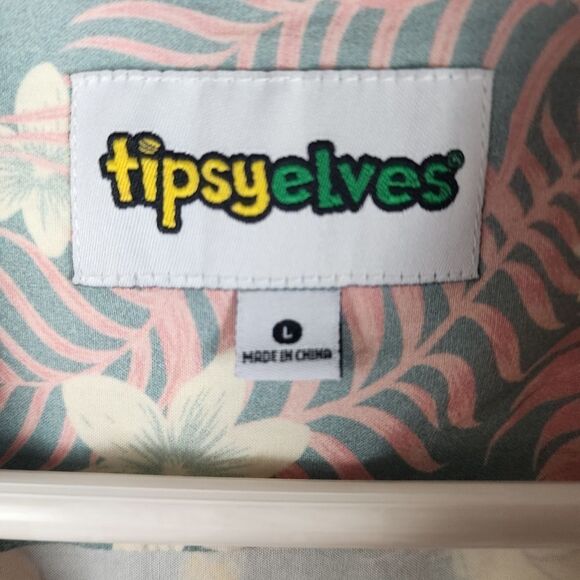 TIPSY ELVES MENS LARGE FLORAL PASTEL SHORT SLEEVE BUTTON DOWN HAWAIIAN BIRD - Picture 4 of 7